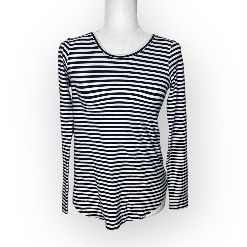 Theory Erossa Striped Long Sleeve Knit Stretch Top Size Small